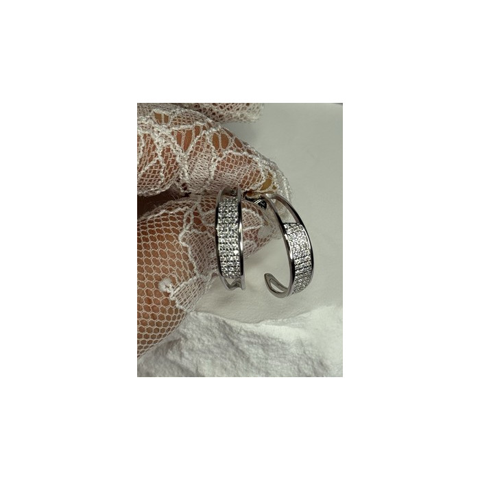 925 Sterling Silver Elegant CZ Earrings Length 0.76