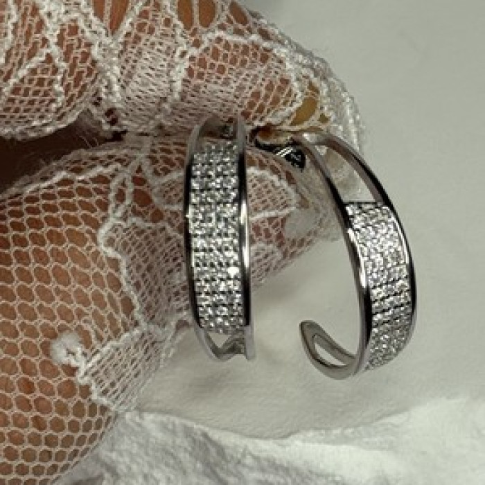 925 Sterling Silver Elegant CZ Earrings Length 0.76