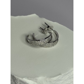 925 Sterling Silver Elegant CZ Earrings Length 0.76