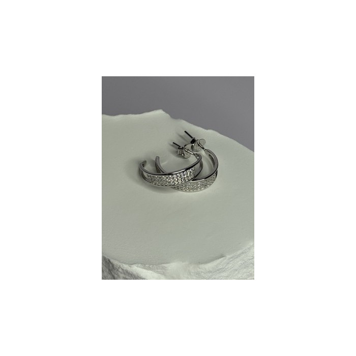 925 Sterling Silver Elegant CZ Earrings Length 0.76