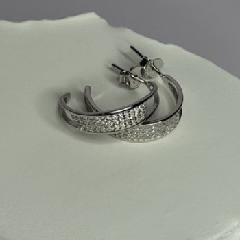 925 Sterling Silver Elegant CZ Earrings Length 0.76