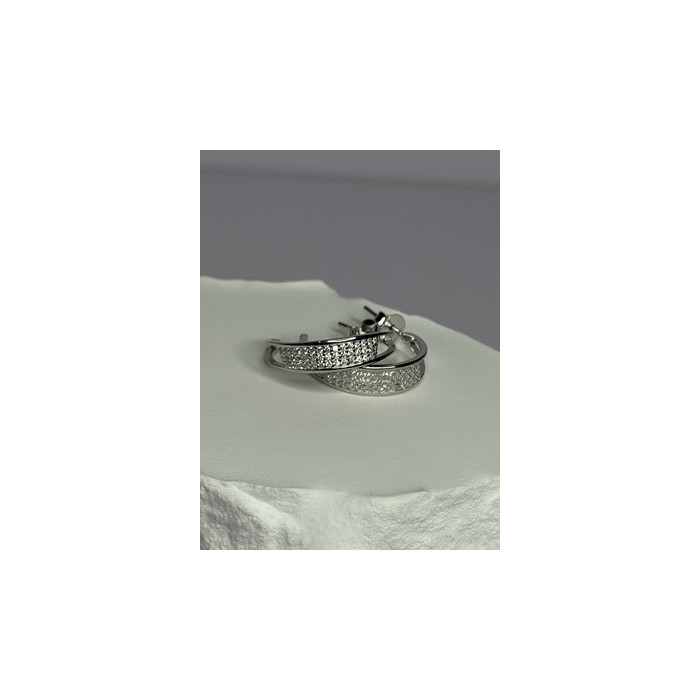 925 Sterling Silver Elegant CZ Earrings Length 0.76