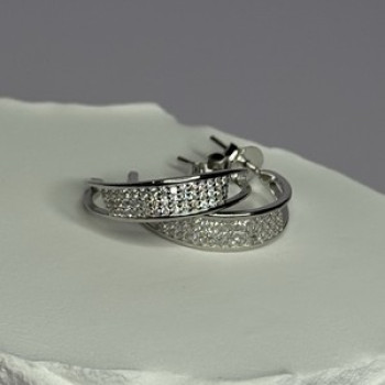 925 Sterling Silver Elegant CZ Earrings Length 0.76
