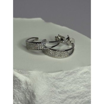 925 Sterling Silver Elegant CZ Earrings Length 0.76