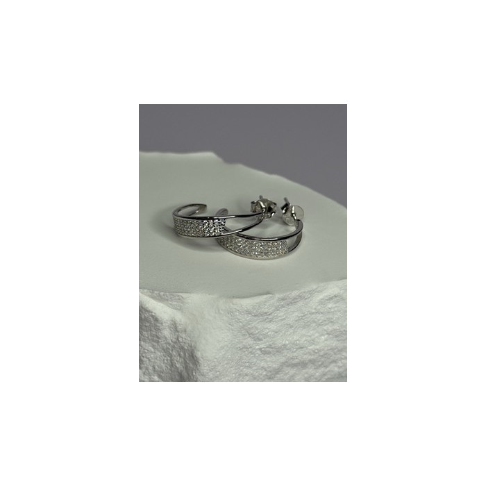 925 Sterling Silver Elegant CZ Earrings Length 0.76