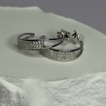 925 Sterling Silver Elegant CZ Earrings Length 0.76