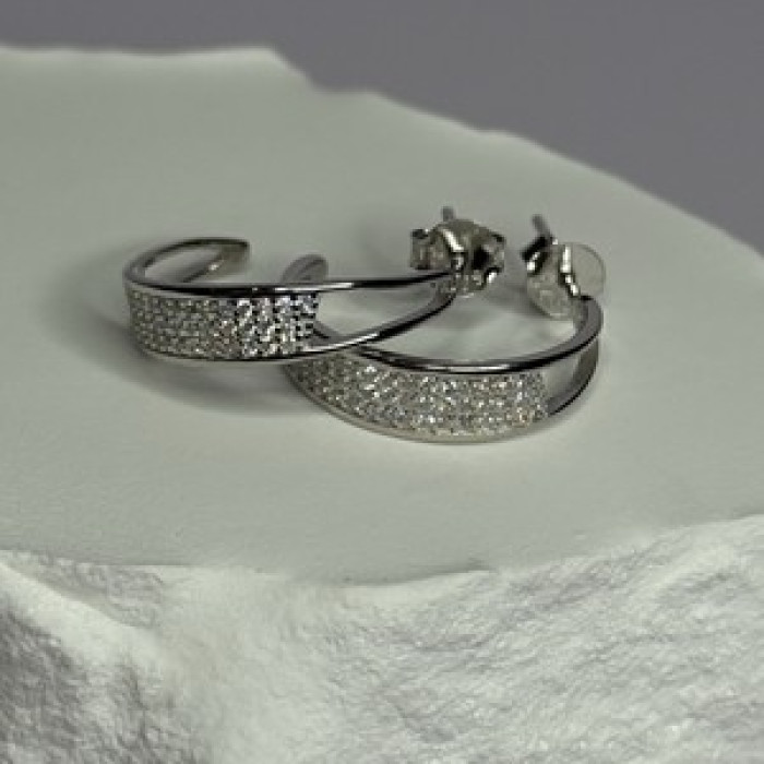 925 Sterling Silver Elegant CZ Earrings Length 0.76