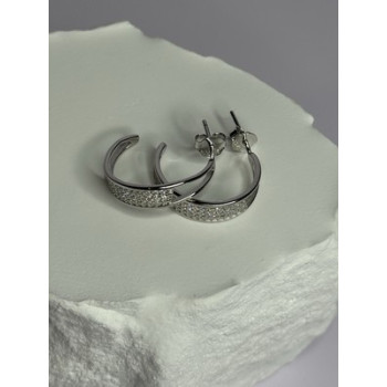 925 Sterling Silver Elegant CZ Earrings Length 0.76