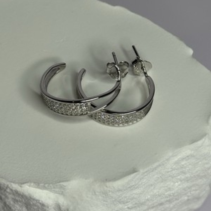925 Sterling Silver Elegant CZ Earrings Length 0.76