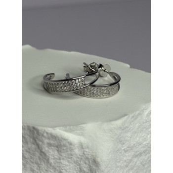 925 Sterling Silver Elegant CZ Earrings Length 0.76