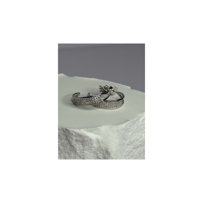 925 Sterling Silver Elegant CZ Earrings Length 0.76