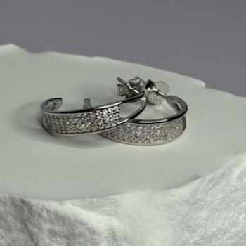 925 Sterling Silver Elegant CZ Earrings Length 0.76