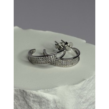 925 Sterling Silver Elegant CZ Earrings Length 0.76