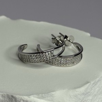 925 Sterling Silver Elegant CZ Earrings Length 0.76