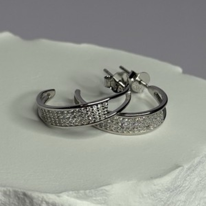 925 Sterling Silver Elegant CZ Earrings Length 0.76