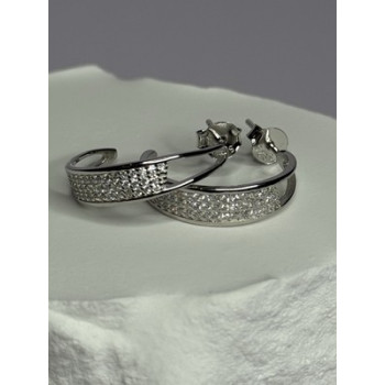 925 Sterling Silver Elegant CZ Earrings Length 0.76