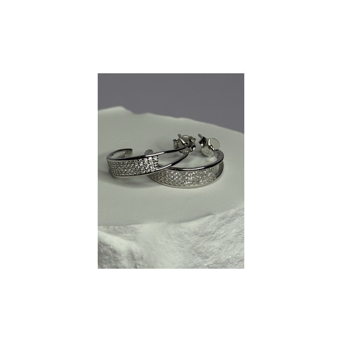 925 Sterling Silver Elegant CZ Earrings Length 0.76