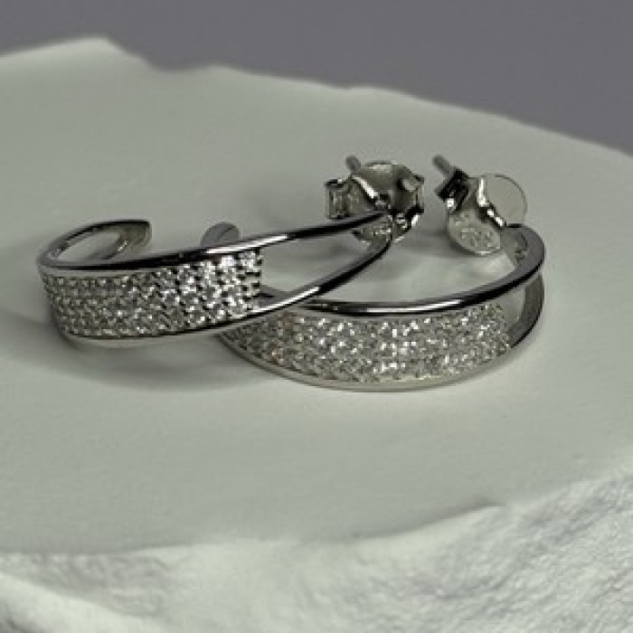 925 Sterling Silver Elegant CZ Earrings Length 0.76
