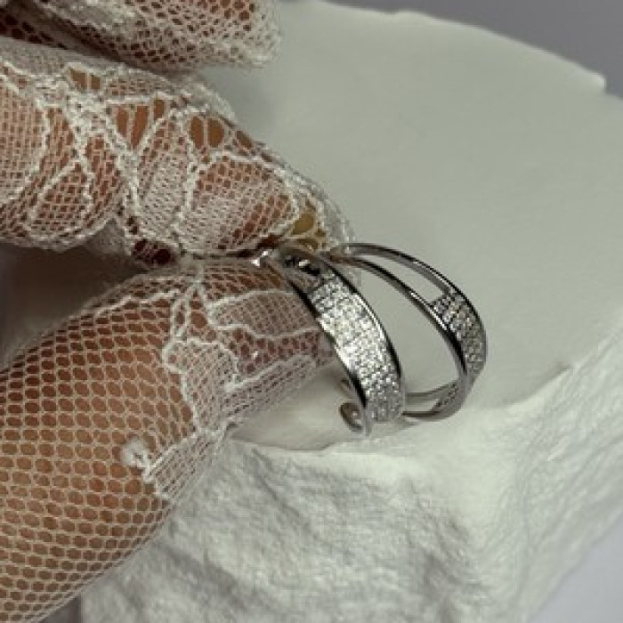 925 Sterling Silver Elegant CZ Earrings Length 0.76
