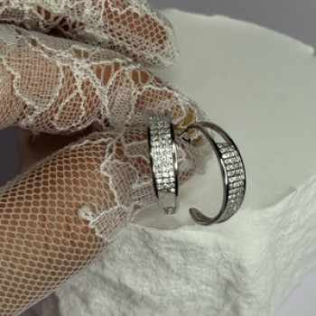 925 Sterling Silver Elegant CZ Earrings Length 0.76