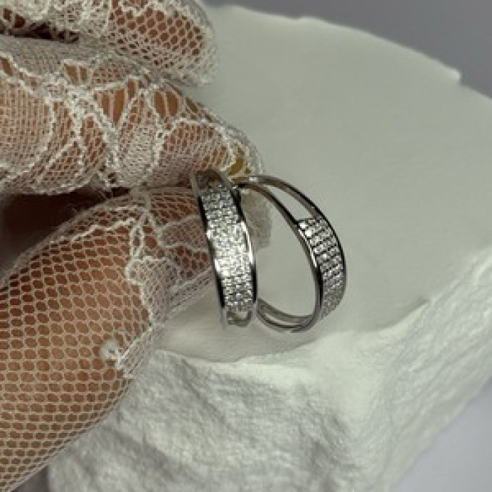 925 Sterling Silver Elegant CZ Earrings Length 0.76