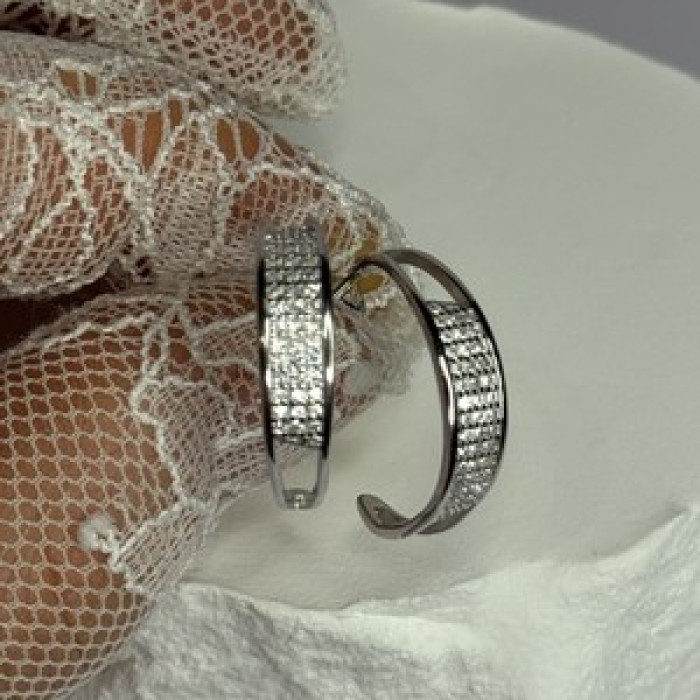 925 Sterling Silver Elegant CZ Earrings Length 0.76