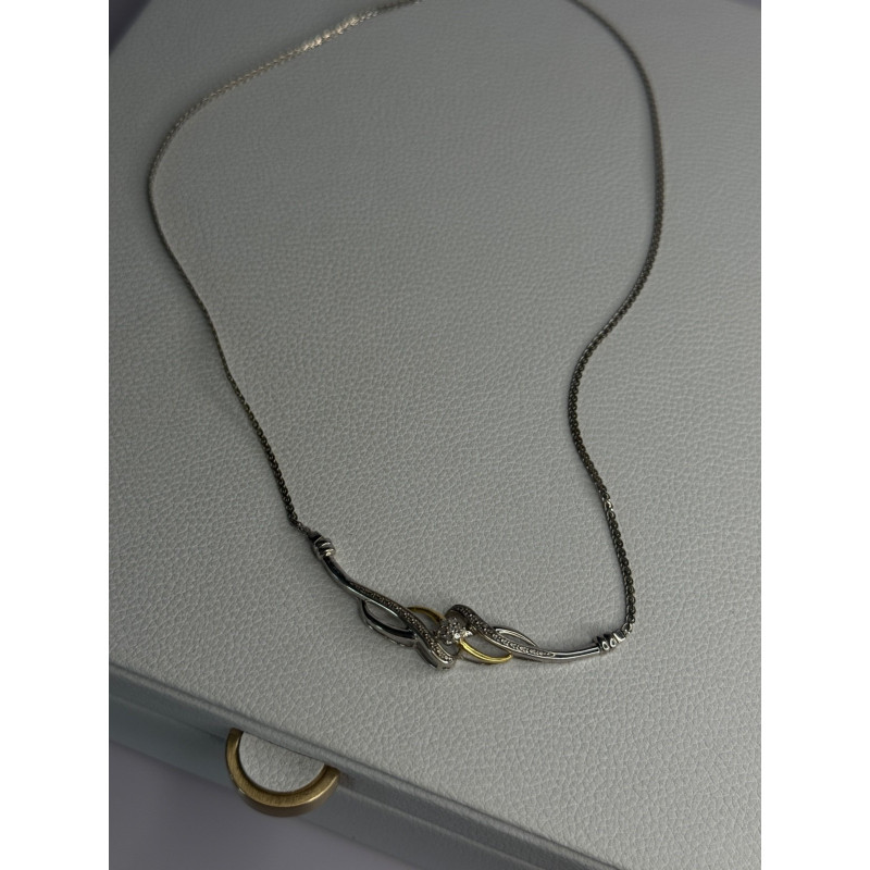 Elegant 925 Sterling Silver Gold Plated Part Diamond Necklace