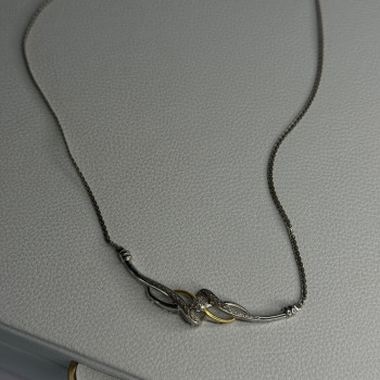 Elegant 925 Sterling Silver Gold Plated Part Diamond Necklace
