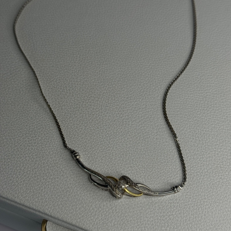 Elegant 925 Sterling Silver Gold Plated Part Diamond Necklace