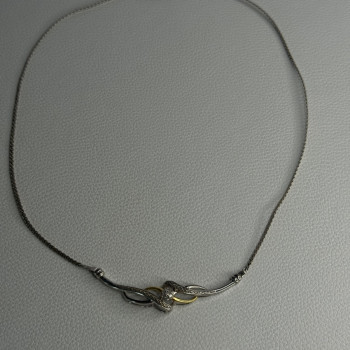 Elegant 925 Sterling Silver Gold Plated Part Diamond Necklace