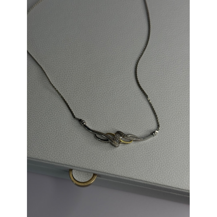 Elegant 925 Sterling Silver Gold Plated Part Diamond Necklace