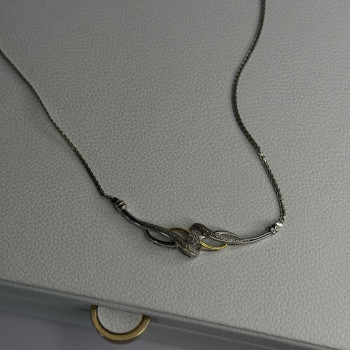 Elegant 925 Sterling Silver Gold Plated Part Diamond Necklace
