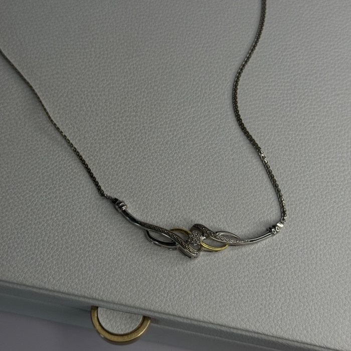 Elegant 925 Sterling Silver Gold Plated Part Diamond Necklace