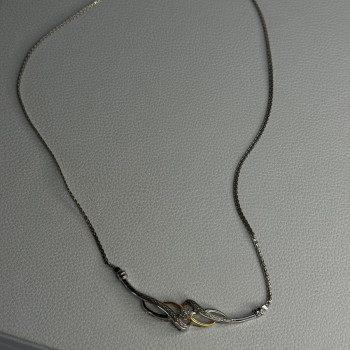 Elegant 925 Sterling Silver Gold Plated Part Diamond Necklace