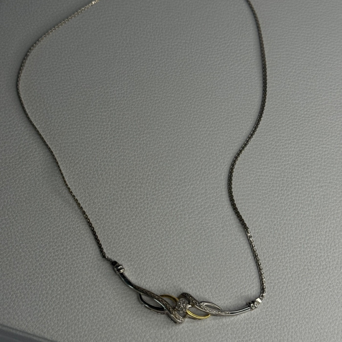 Elegant 925 Sterling Silver Gold Plated Part Diamond Necklace