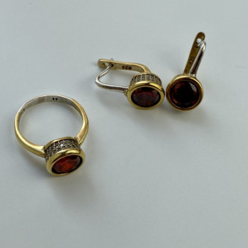 925 Sterling Silver Gold Plated Garnet & CZ Jewelry Set Turkey