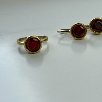 925 Sterling Silver Gold Plated Garnet & CZ Jewelry Set Turkey