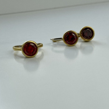 925 Sterling Silver Gold Plated Garnet & CZ Jewelry Set Turkey