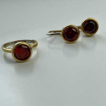 925 Sterling Silver Gold Plated Garnet & CZ Jewelry Set Turkey