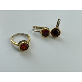 925 Sterling Silver Gold Plated Garnet & CZ Jewelry Set Turkey