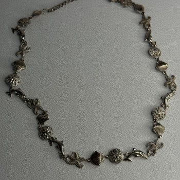 925 Sterling Silver Ocean Style Necklace Length 21/ 19 Inch