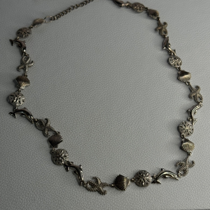 925 Sterling Silver Ocean Style Necklace Length 21/ 19 Inch