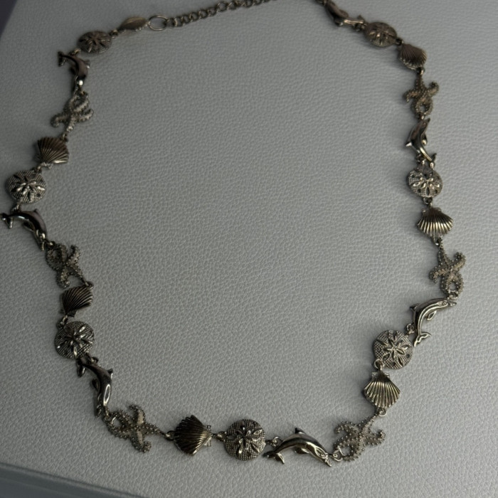 925 Sterling Silver Ocean Style Necklace Length 21/ 19 Inch