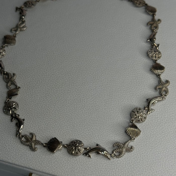 925 Sterling Silver Ocean Style Necklace Length 21/ 19 Inch