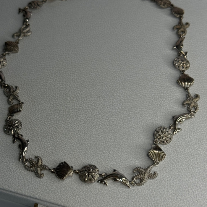 925 Sterling Silver Ocean Style Necklace Length 21/ 19 Inch