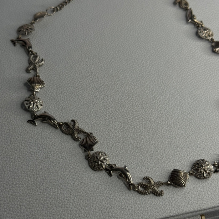 925 Sterling Silver Ocean Style Necklace Length 21/ 19 Inch