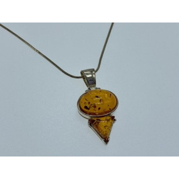 925 Sterling Silver Amber Chain with Pendant
