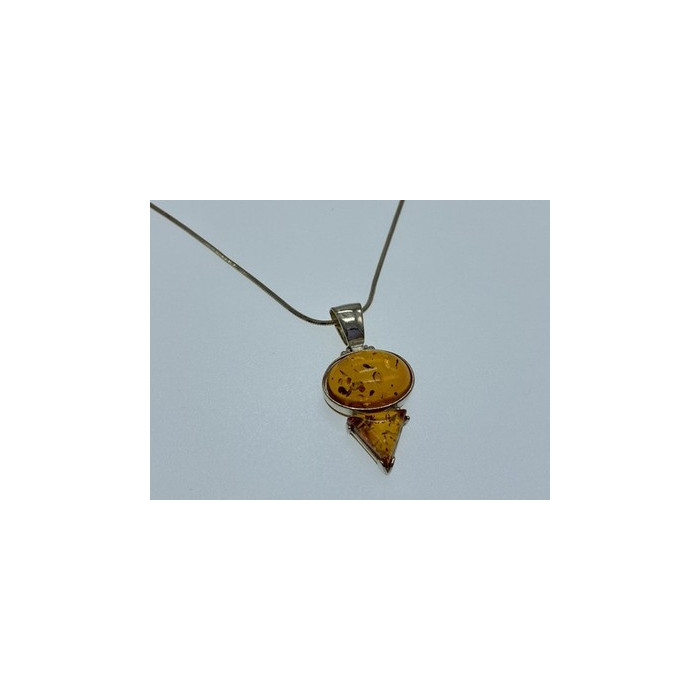 925 Sterling Silver Amber Chain with Pendant