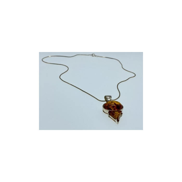 925 Sterling Silver Amber Chain with Pendant