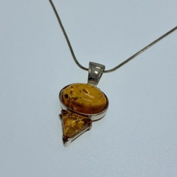 925 Sterling Silver Amber Chain With Pendant